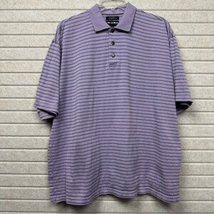 Men’s M Lavender Striped Golf Polo Shirt Mercerized Cotton Performance